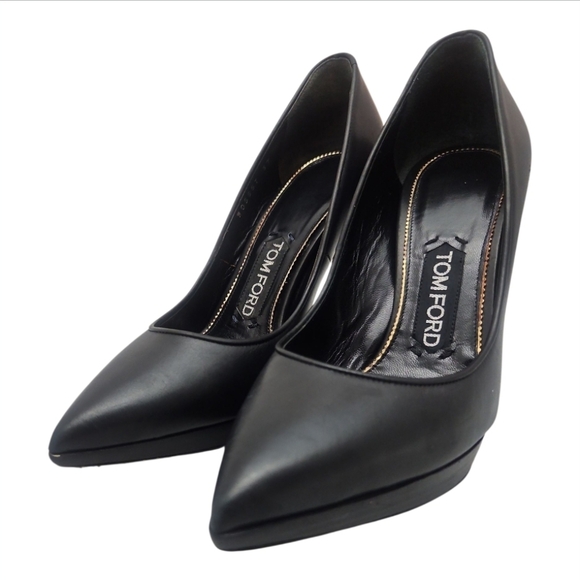 TOM FORD | Black Leather Pointed Toe Stiletto Pumps 4.5” Heels EU 37 US 7 - Picture 4 of 8